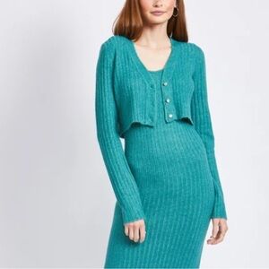 Emory Park Cropped Rib Teal Cardigan